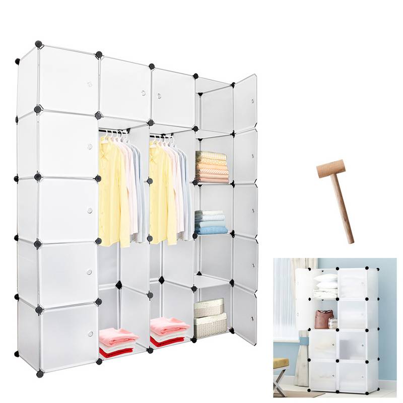 DIY Kleiderschrank Regalsystem Schuhregal 20 Würfel Garderobe aus Kunststoff, 142x37x180cm Weiß