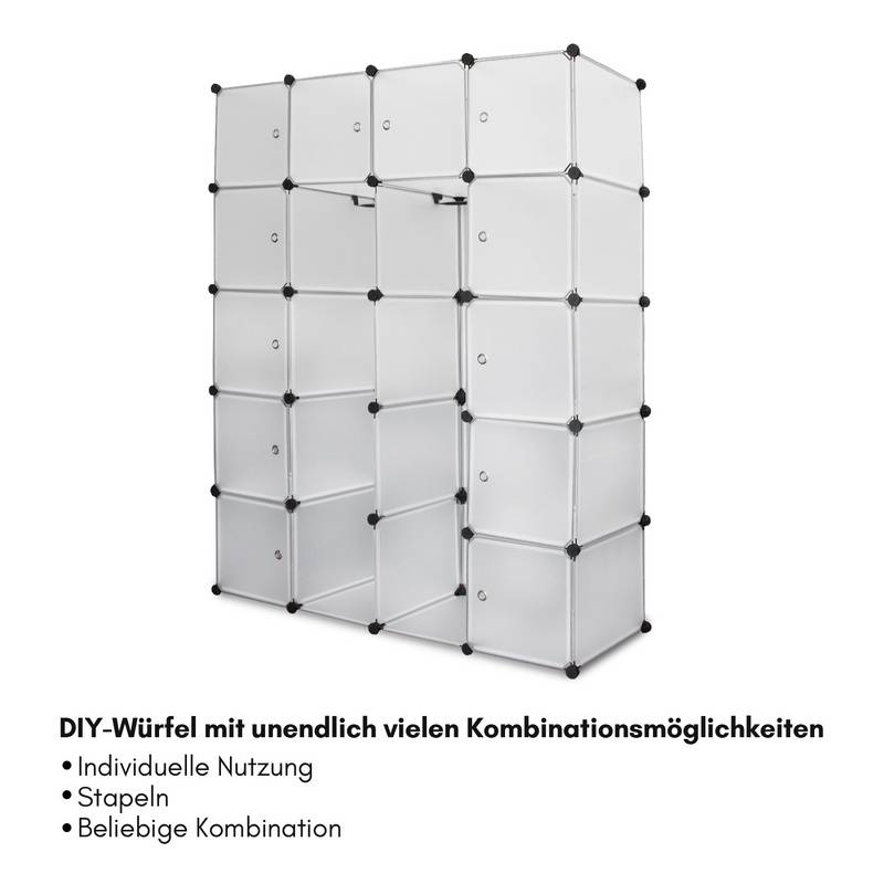 DIY Kleiderschrank Regalsystem Schuhregal 20 Würfel Garderobe aus Kunststoff, 142x37x180cm Weiß