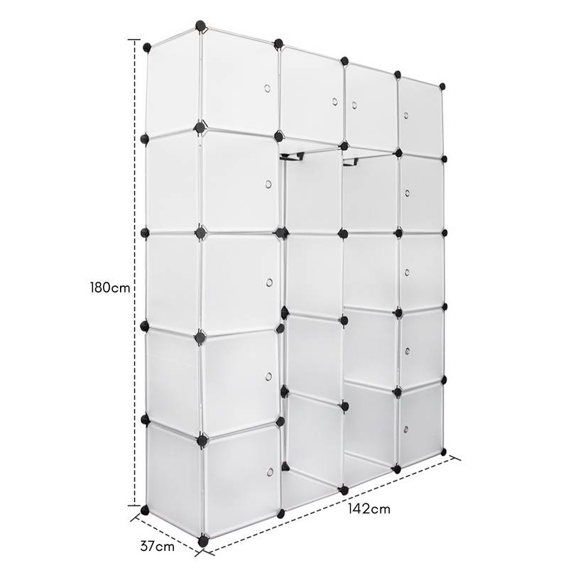 DIY Kleiderschrank Regalsystem Schuhregal 20 Würfel Garderobe aus Kunststoff, 142x37x180cm Weiß