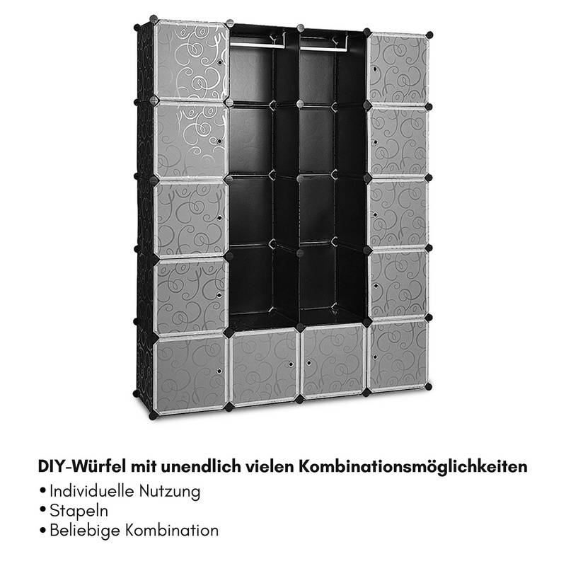 20 Boxen DIY Regalsystem Kleiderschrank Garderobenschrank Schrank Steckregal 142x37x180cm Schwarz und weiß