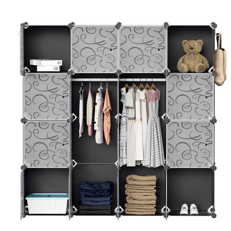 16 Boxen DIY Regalsystem Kleiderschrank Garderobenschrank Schrank Steckregal 140x140x35cm Schwarz und weiß