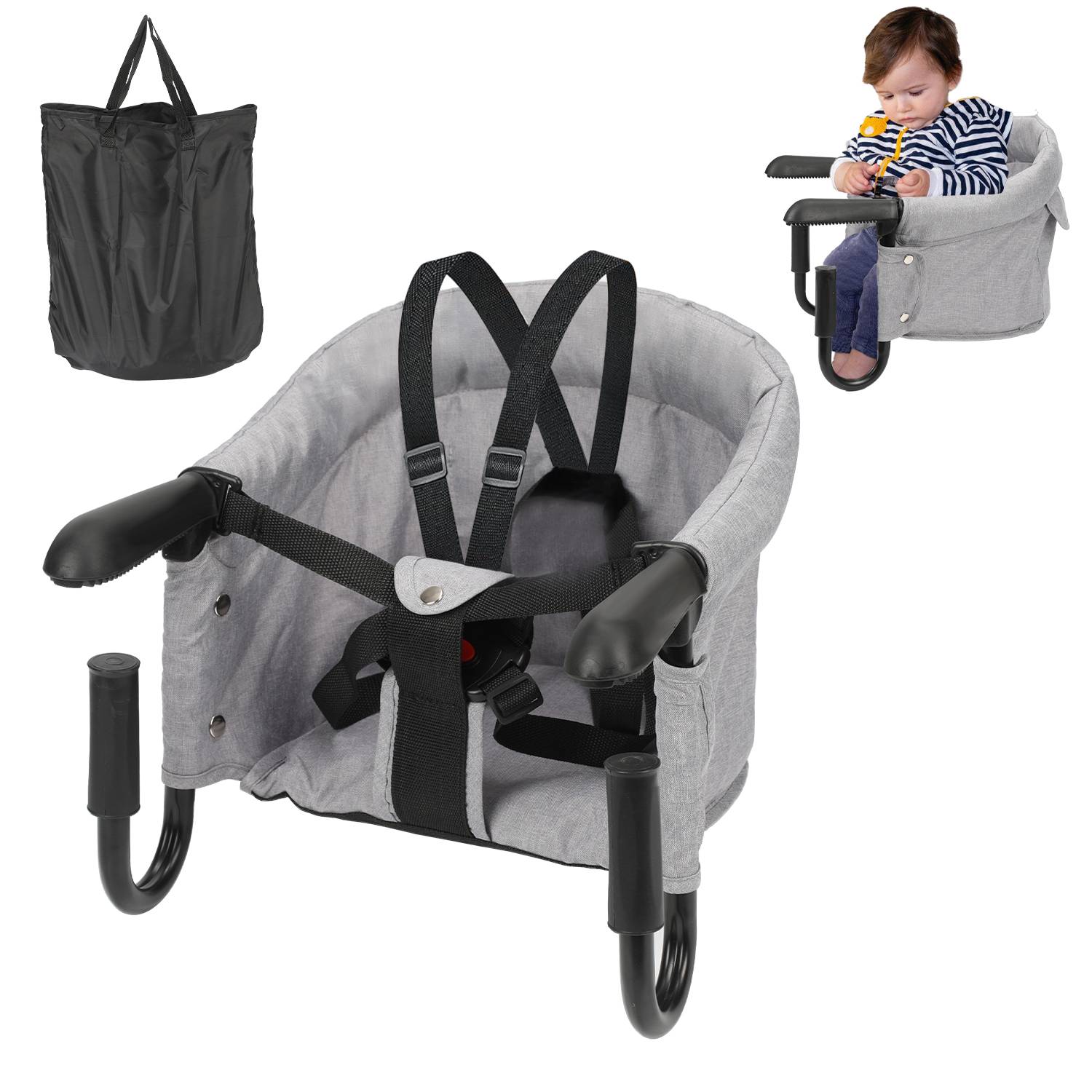 Tischsitz Babysitz Baby Tisch Faltbar Hochstuhl Sitzerhöhung Stuhlsitz mit Einteiliger Sicherheitsgurt und Rückenpolster für zu Hause und Unterwegs