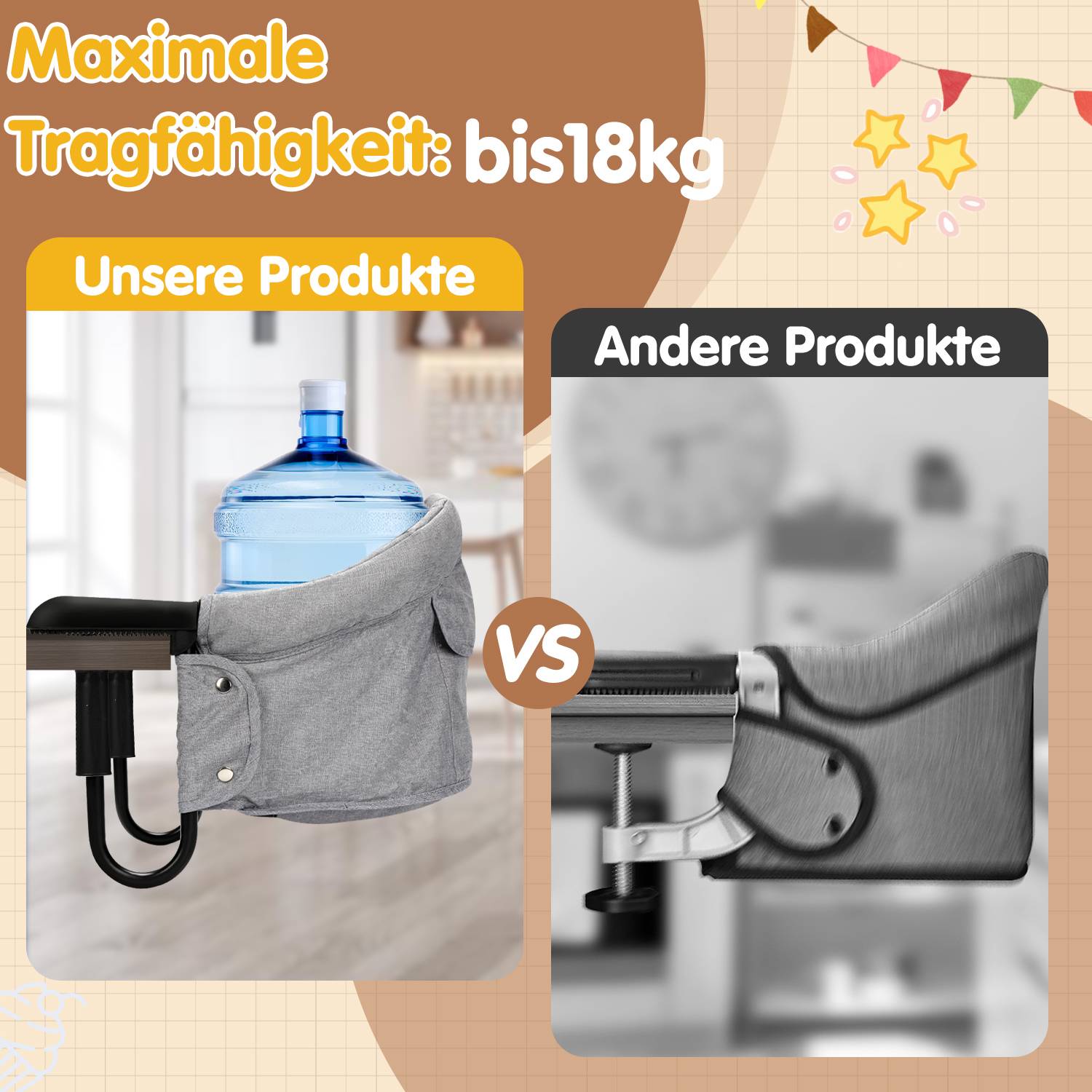 Tischsitz Babysitz Baby Tisch Faltbar Hochstuhl Sitzerhöhung Stuhlsitz mit Einteiliger Sicherheitsgurt und Rückenpolster für zu Hause und Unterwegs
