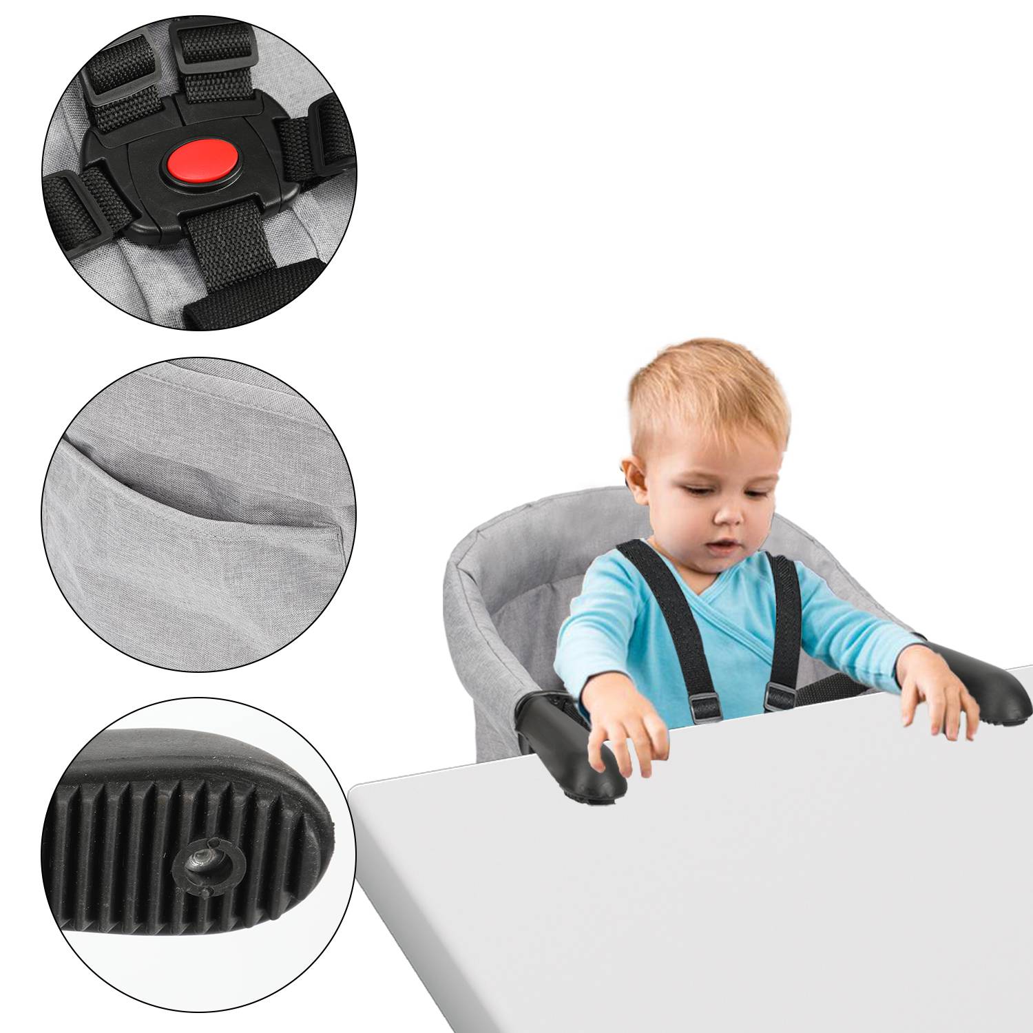 Faltbar Tischsitz Babysitz Klappbare Baby Stuhlsitz 6-36 Monate Babystuhl Tische Kinder Sitzerhöhung Sitzhilfe Babysitz mit Anti-Rutsch-Klemmen (42x