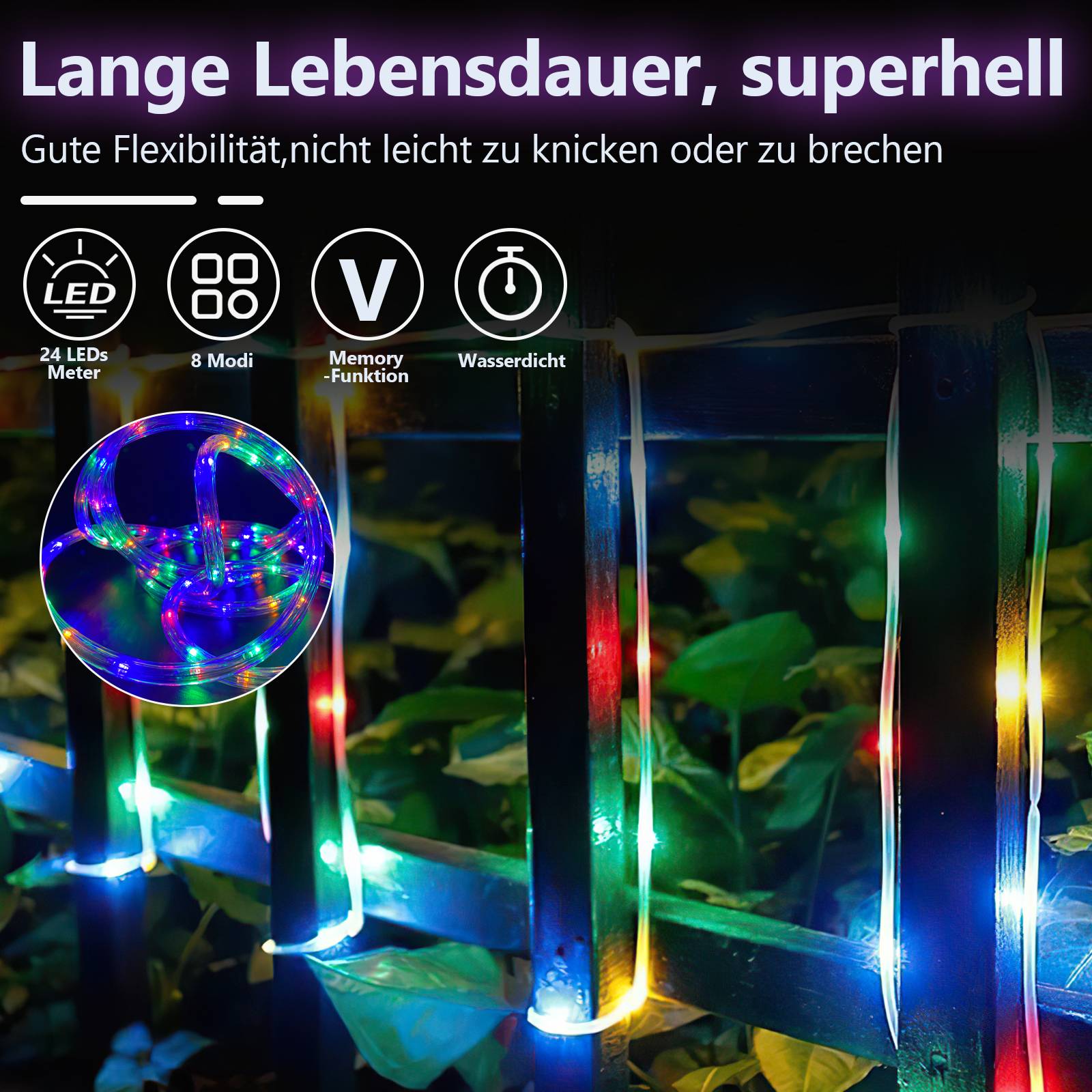 30M LED Lichterschlauch Lichtschlauch Lichterkette fuer Aussen und Innen mit 720 LEDs Weihnachtsbeleuchtung Weihnachten Deko Bunt