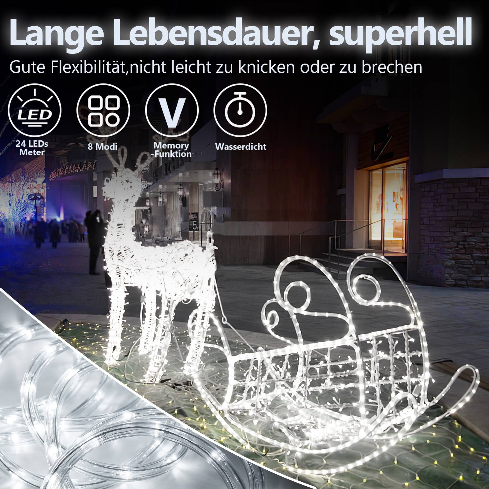 10M LED Lichterschlauch Lichtschlauch Lichterkette fuer Aussen und Innen mit 240 LEDs Weihnachtsbeleuchtung Weihnachten Deko Kaltweiß