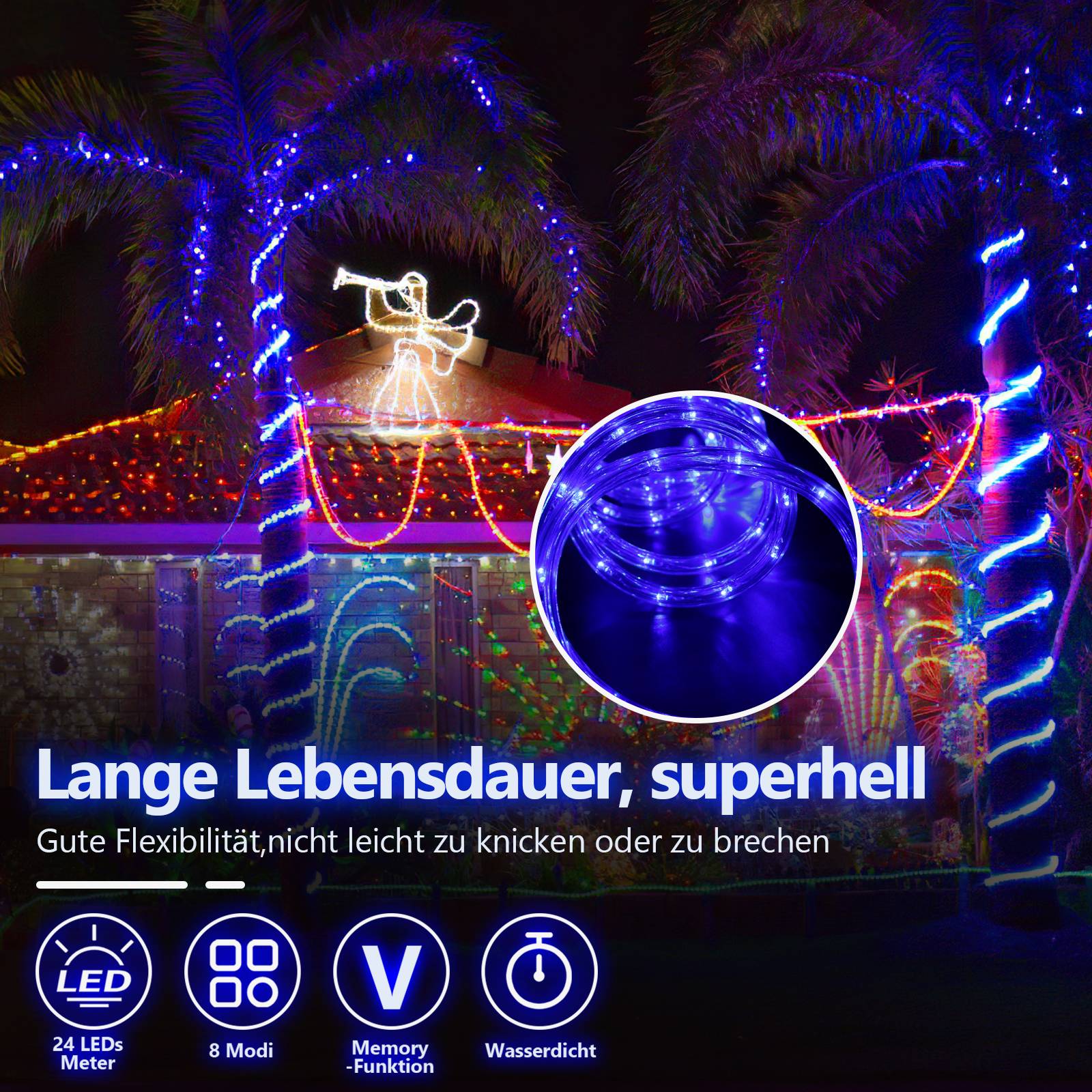 30M LED Lichterschlauch Lichtschlauch Lichterkette fuer Aussen und Innen mit 720 LEDs Weihnachtsbeleuchtung Weihnachten Deko Blau