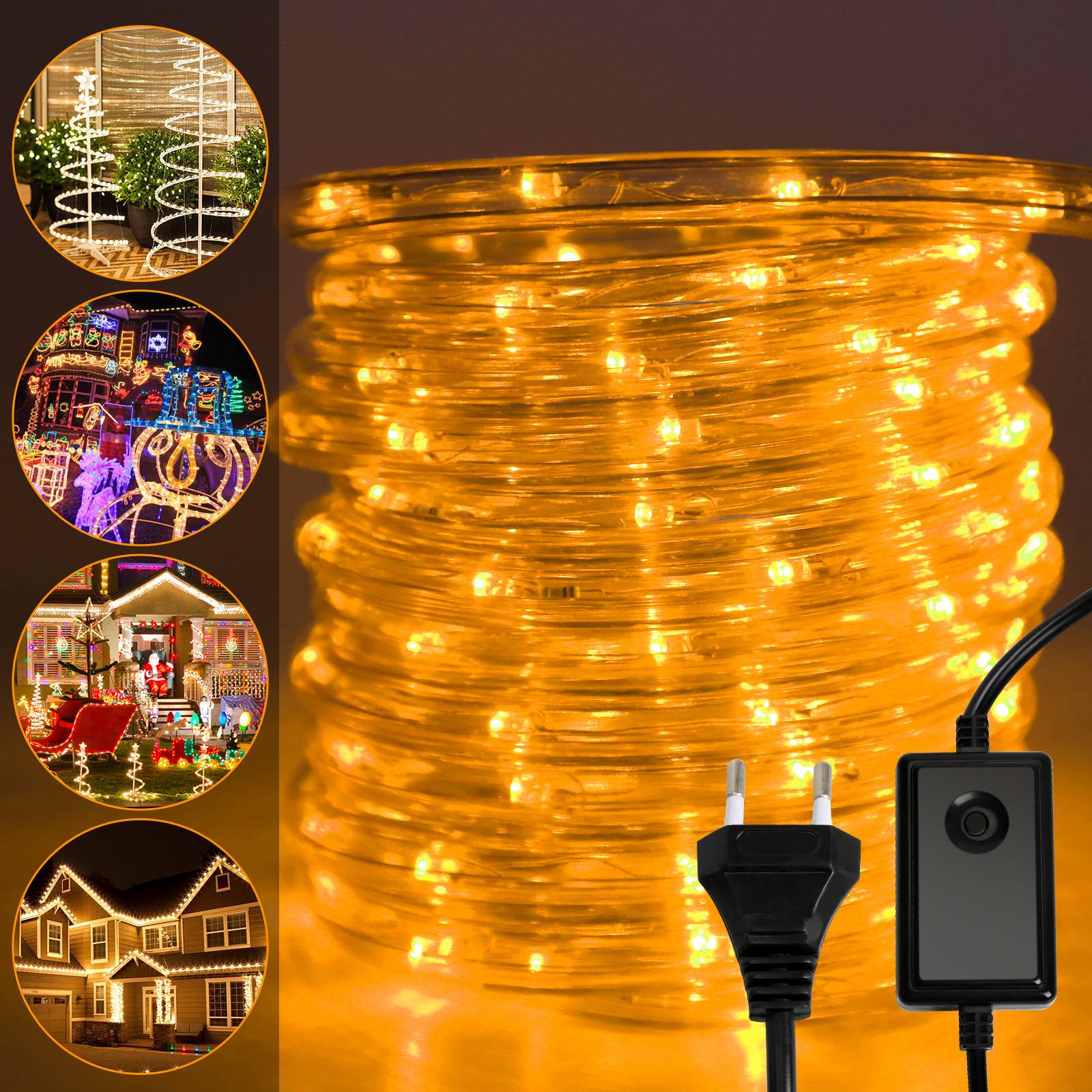 20M LED Lichterschlauch Lichtschlauch Lichterkette fuer Aussen und Innen mit 480 LEDs Weihnachtsbeleuchtung Weihnachten Deko Gelb