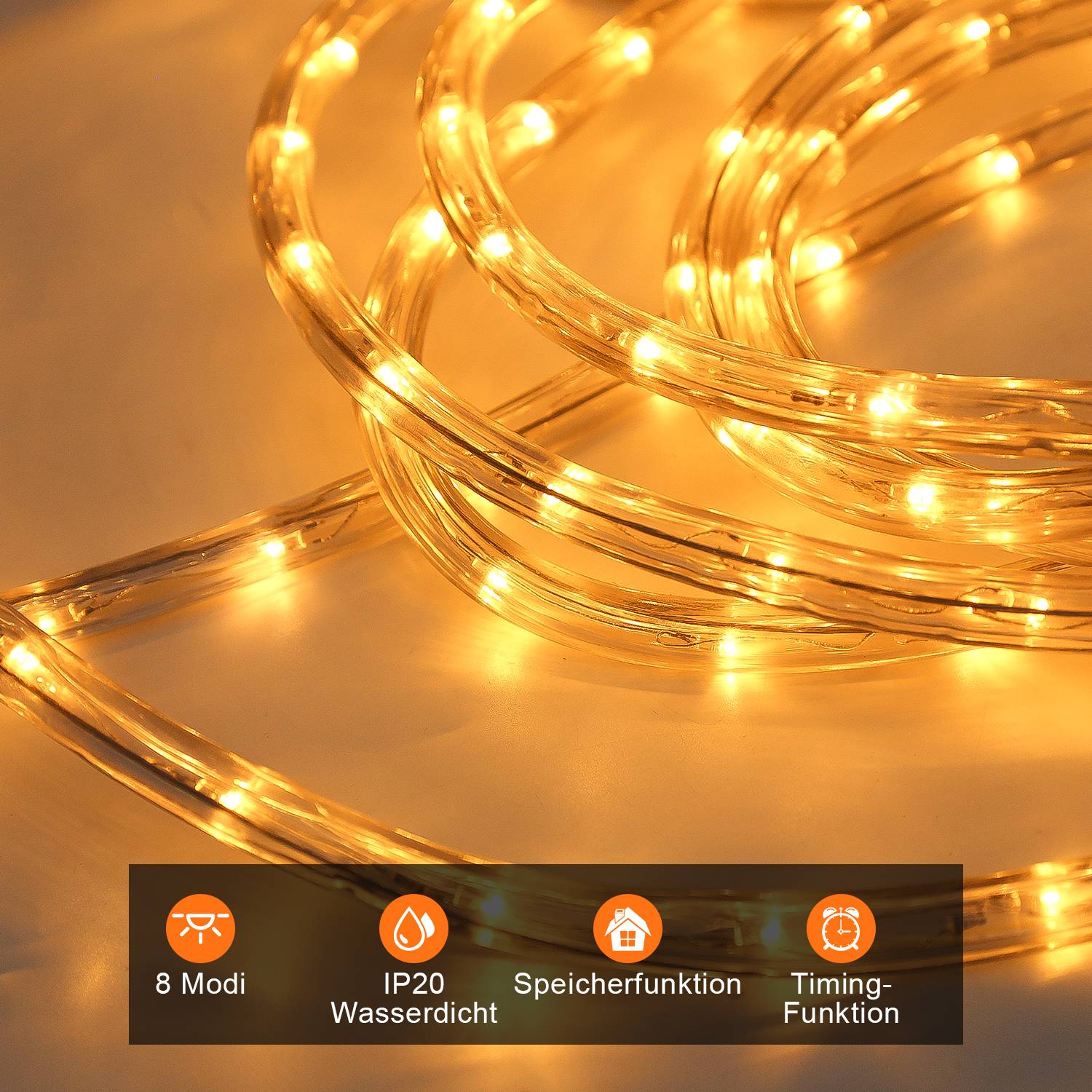 20M LED Lichterschlauch Lichtschlauch Lichterkette fuer Aussen und Innen mit 480 LEDs Weihnachtsbeleuchtung Weihnachten Deko Gelb