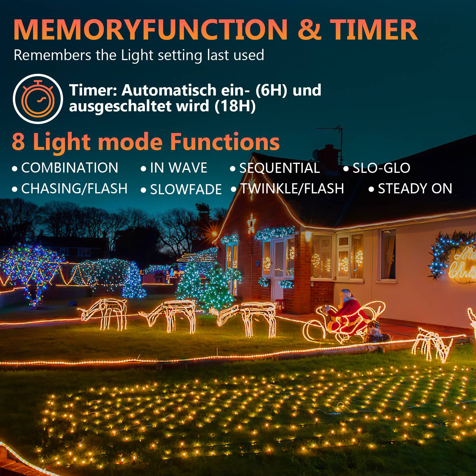 20M LED Lichterschlauch Lichtschlauch Lichterkette fuer Aussen und Innen mit 480 LEDs Weihnachtsbeleuchtung Weihnachten Deko Gelb