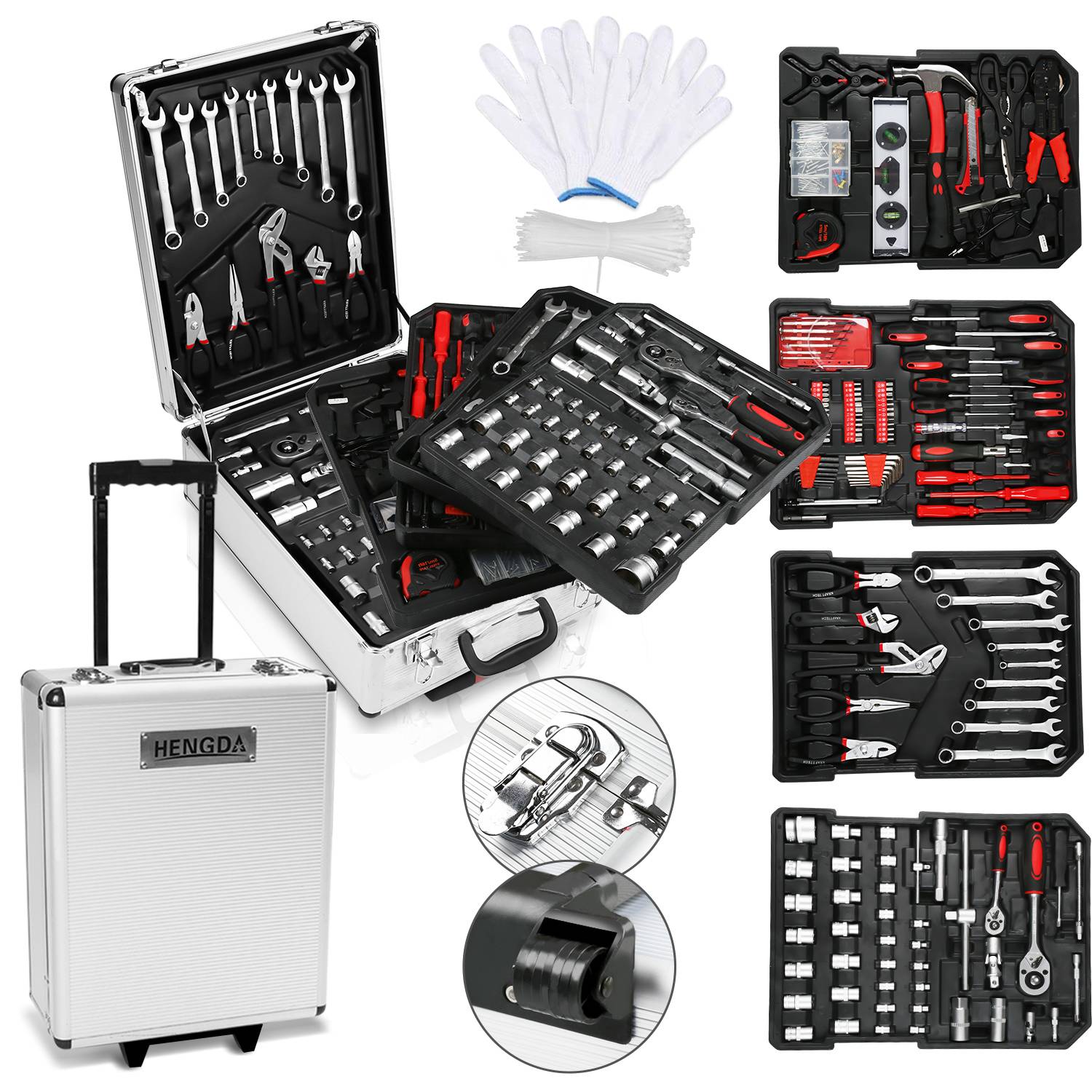 Werkzeugkoffer 1031 tlg. Rollkoffer Box Werkzeugkasten Satz aufgeteilt in Vier