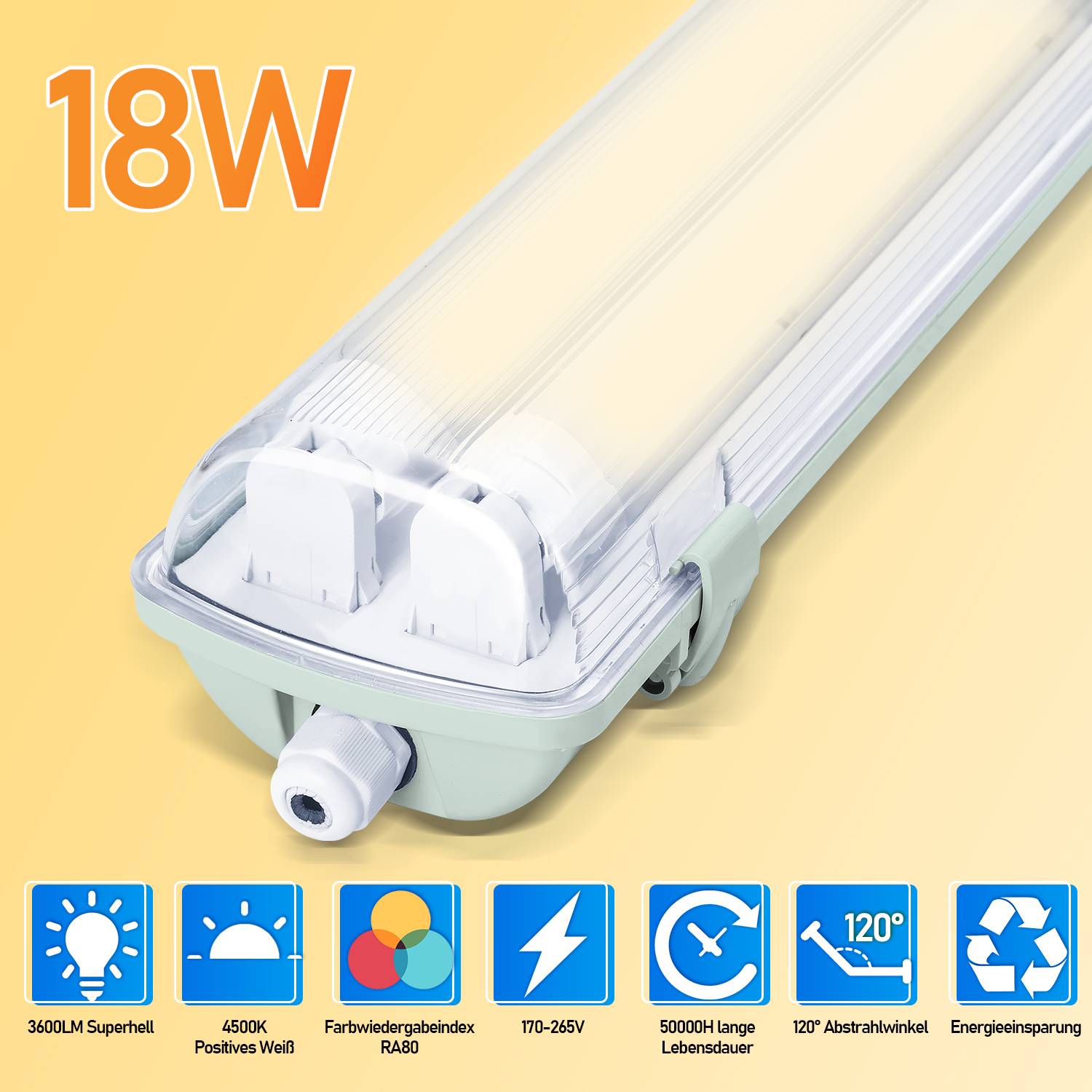 10X LED Feuchtraumleuchte Wannenleuchte 120cm 2 x 18W T8 Röhre Neutralweiß 4500K IP65