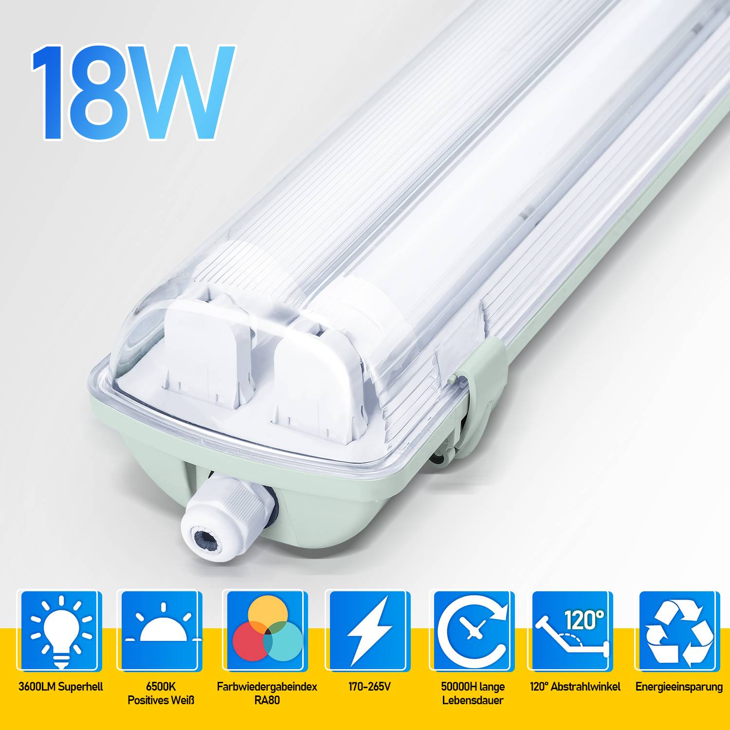 10X LED Feuchtraumleuchte Wannenleuchte 120cm 2 x 18W T8 Röhre Kaltweiß 6500K IP65