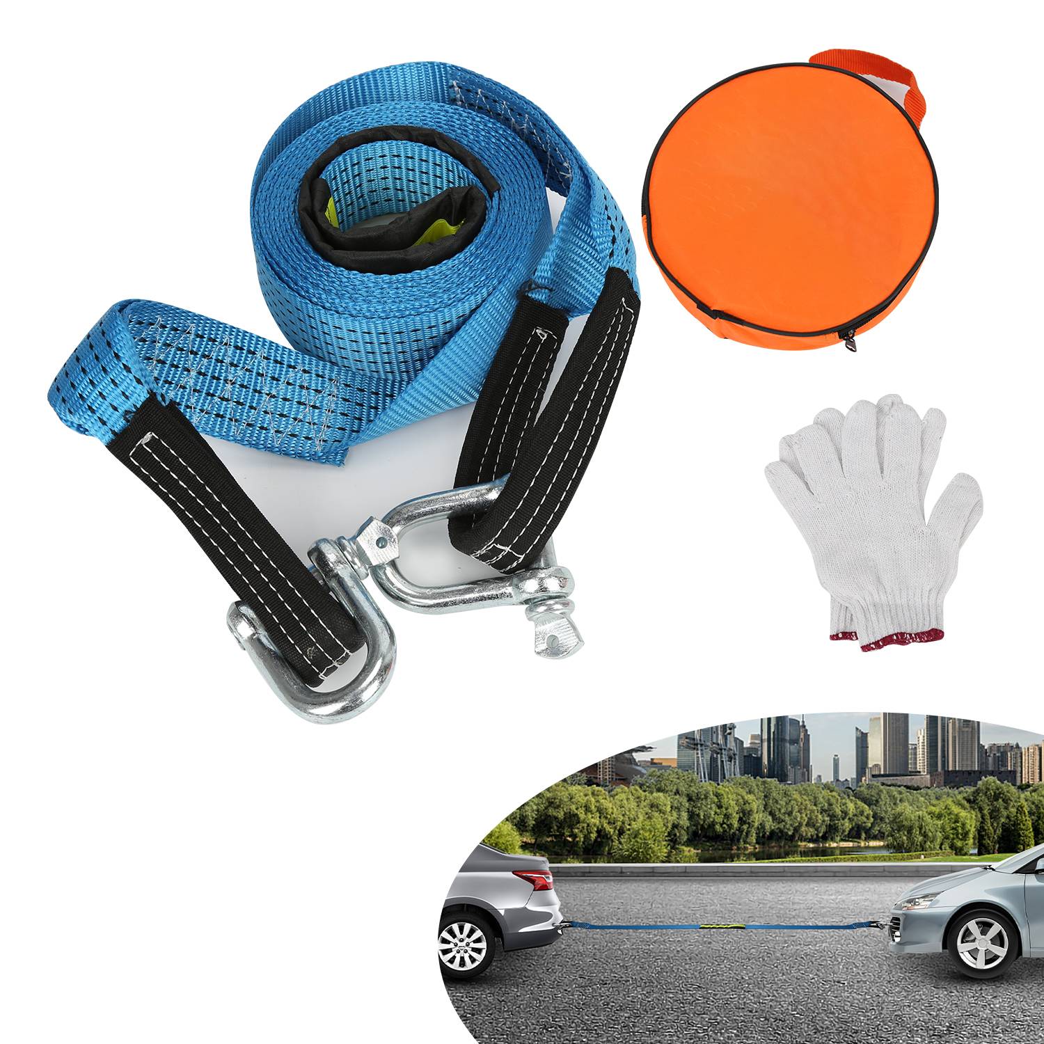 Abschleppseil Lastseil bis zu 8 Tonnen 5M x 5cm Abschleppseil mit reflektierenden Streifen Verdicktes Verbreitertes Abschleppgurt Schleppleitung