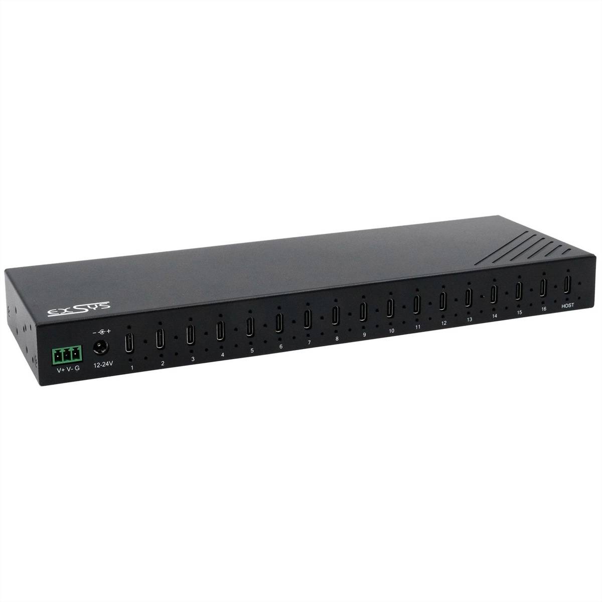 EXSYS EX-12276HMS 16-Port USB 3.2 Gen 2 Metall HUB, mit 16x C-Anschlüsse Eingabe / Ausgabe und Hubs