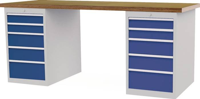 Werkbank B2000xT750xH859mm Buche-Multiplex lichtgrau/signalblau 10Schubl.