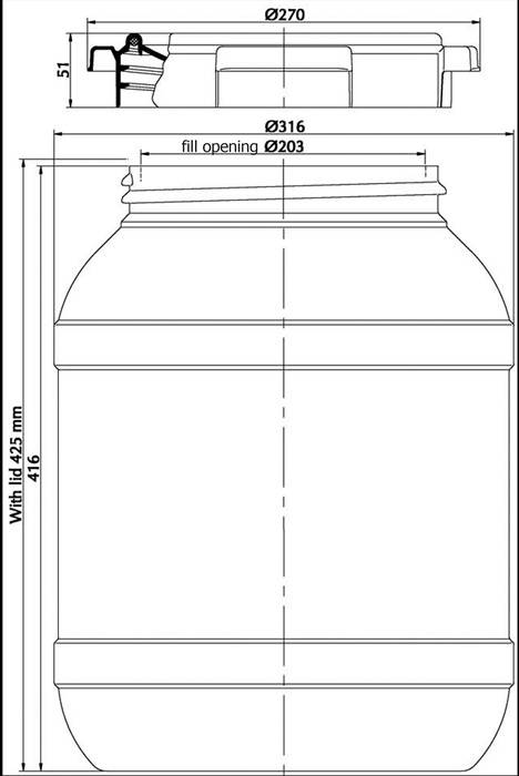 Weithalsfass 26l PE schwarz o.Tragegriffe Einfüllöffnung-D.203mm
