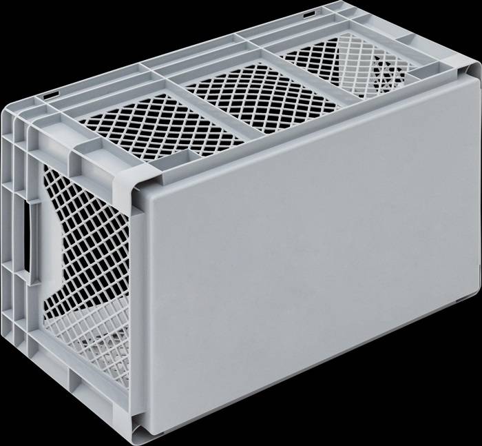 Transportbehälter L600xB400xH320mm grau PP Durchfassgr.Seitenw. durchbrochen