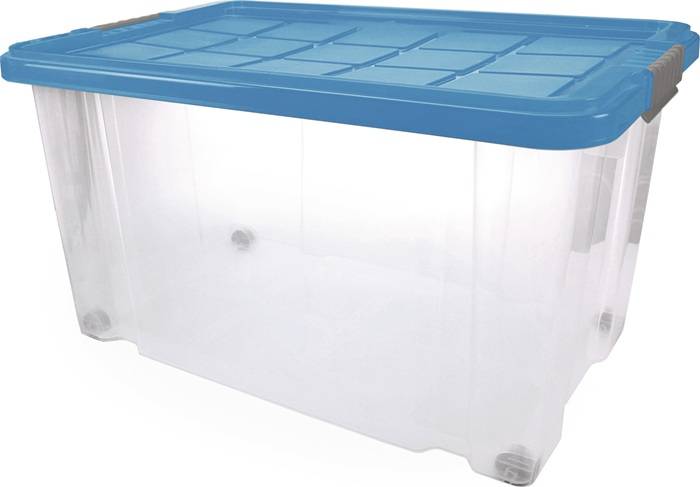 Kunststoffbehälter eck.55l PP transp.L600xB400xH300mm m.Deckel u.Rl.MAIER