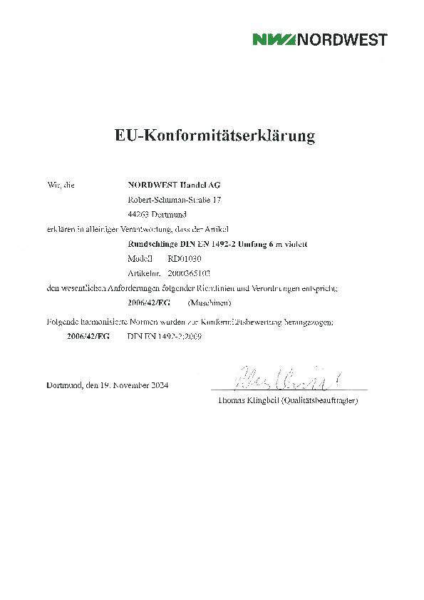 Rundschlinge DIN EN 1492-2 Umfang 6m violett Tragf.einf.1000kg TECWERK