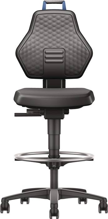 Arbeitsdrehstuhl Rl.+Fußring Kunstleder schwarz Grifffarbe blau 580-860mm TW