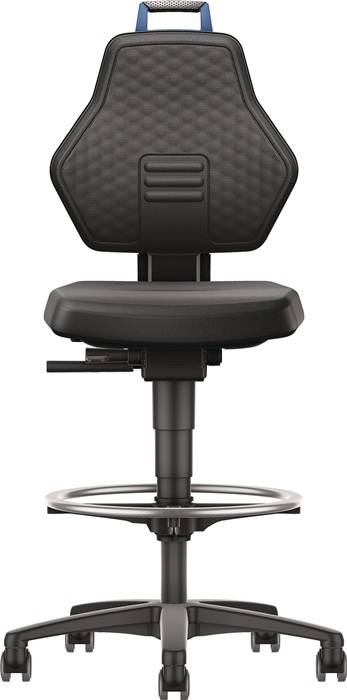 Arbeitsdrehstuhl Rl.+Fußring Supertec schwarz Grifffarbe blau 580-860mm TECWERK