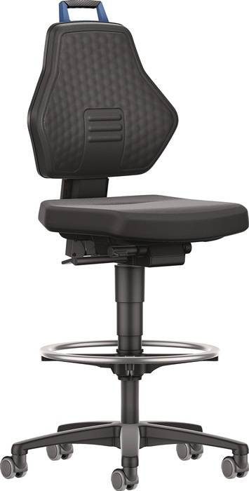 Arbeitsdrehstuhl Rl.+Fußring Supertec schwarz Grifffarbe blau 580-860mm TECWERK