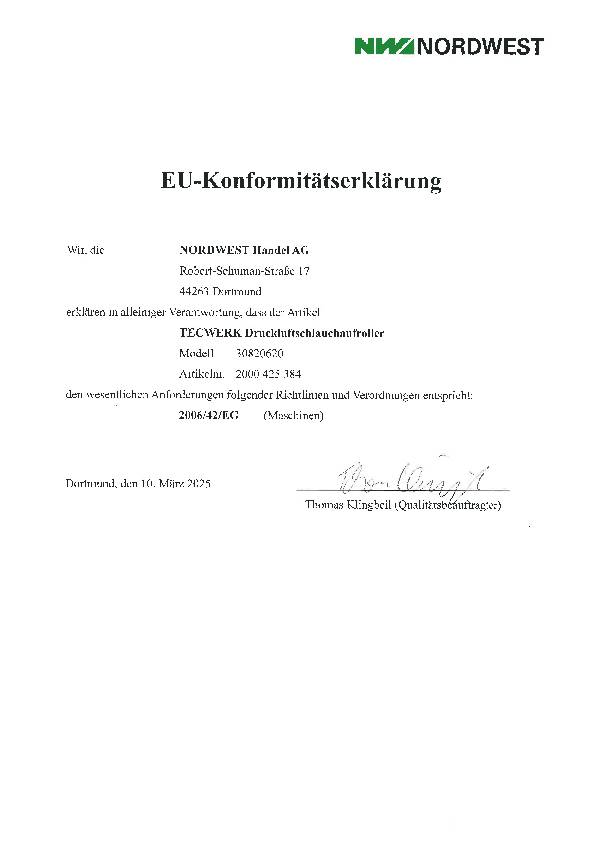 Druckluftschlauchaufroller f.Druckluft L.8m TW
