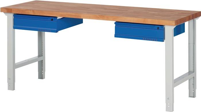 Werkbank Ser.BK 650 B2000xT700xH790-1140mm Buche massiv grau/blau 2 Schubl.TW