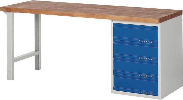 Werkbank Ser.BK 650 B2000xT700xH840mm Buche massiv grau/blau 4 Schubl.TECWERK