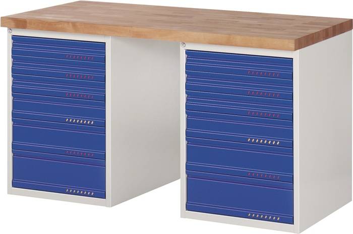 Werkbank Ser.BK 650 B1500xT700xH840mm Buche lichtgrau/blau 12 Schubl.TECWERK