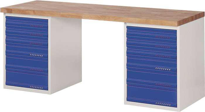 Werkbank Ser.BK 650 B2000xT700xH840mm Buche lichtgrau/blau 12 Schubl.TECWERK