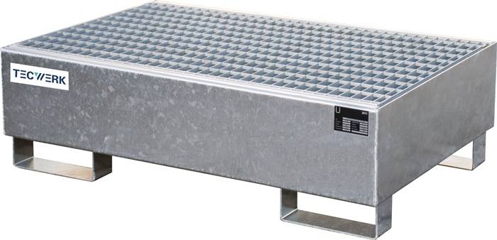 Auffangwanne 215l L1200xB800xH360mm Stahlbl.m.Gitterrost silber TECWERK