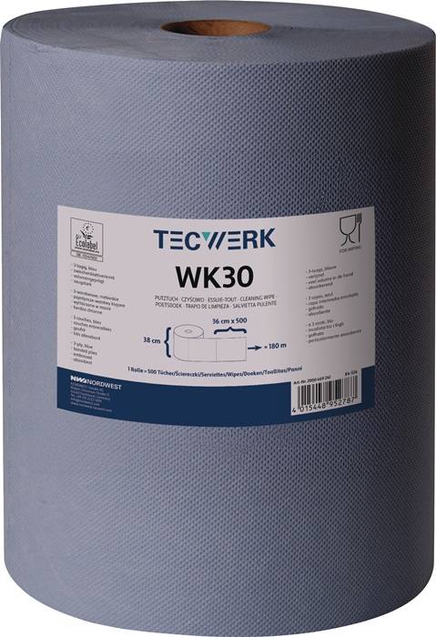 Putztuch WK 30 L.ca.360 mmxB.ca.380mm blau 3-lagig,volumengeprägt TECWERK