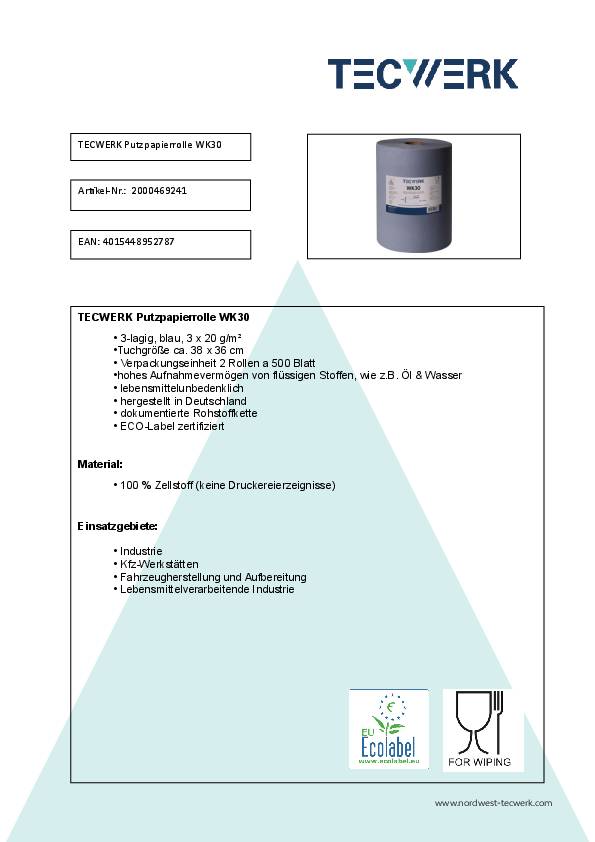 Putztuch WK 30 L.ca.360 mmxB.ca.380mm blau 3-lagig,volumengeprägt TECWERK