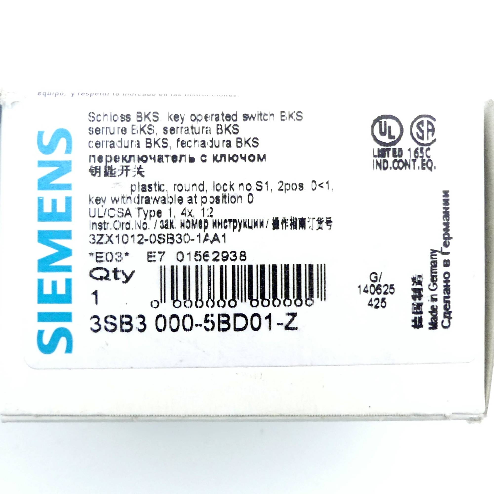 Siemens Schlüsselschalter (3SB3 000-5BD01-Z)