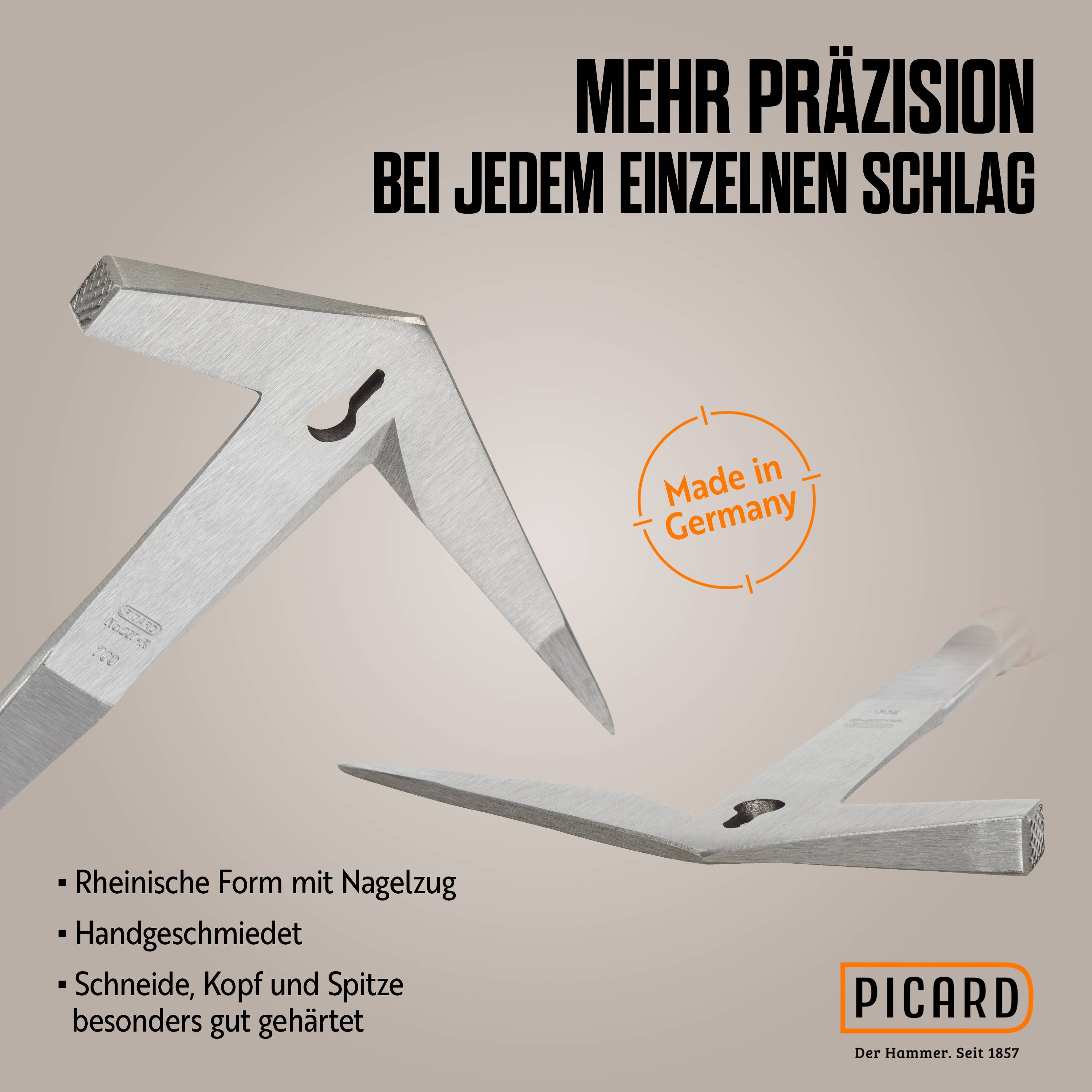 DACHKRONE Set 1 – PICARD Schieferhammer Nr. 207 R XL & Haubrücke Nr. 209 gebogen