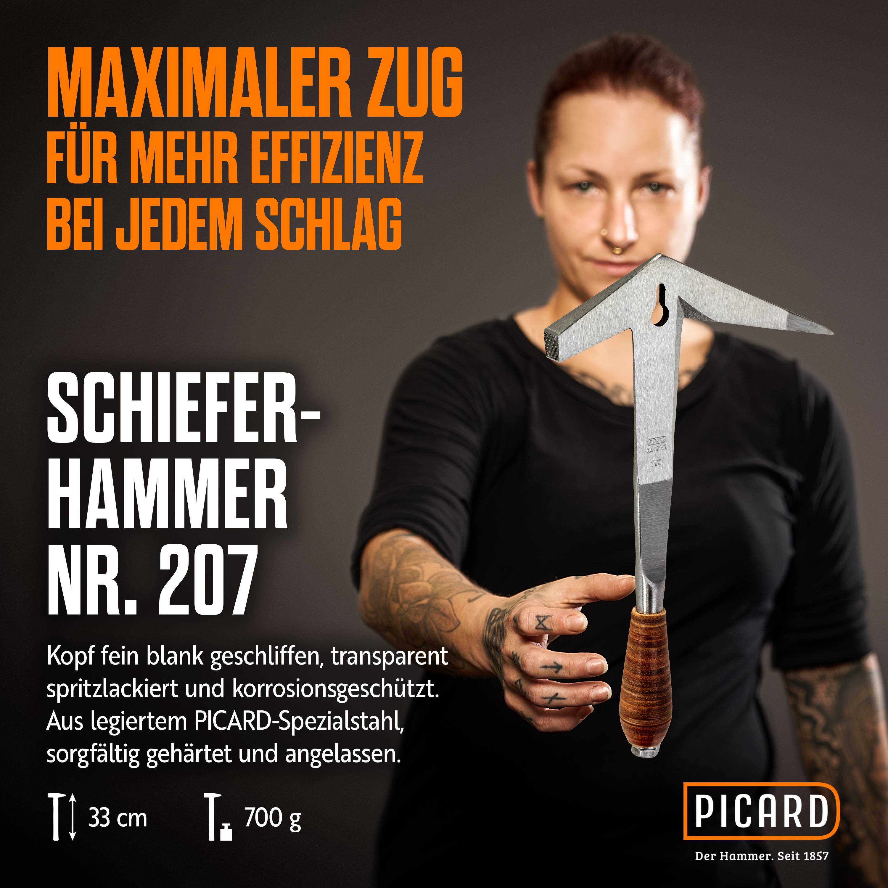 DACHKRONE Set 1 – PICARD Schieferhammer Nr. 207 R XL & Haubrücke Nr. 209 gebogen