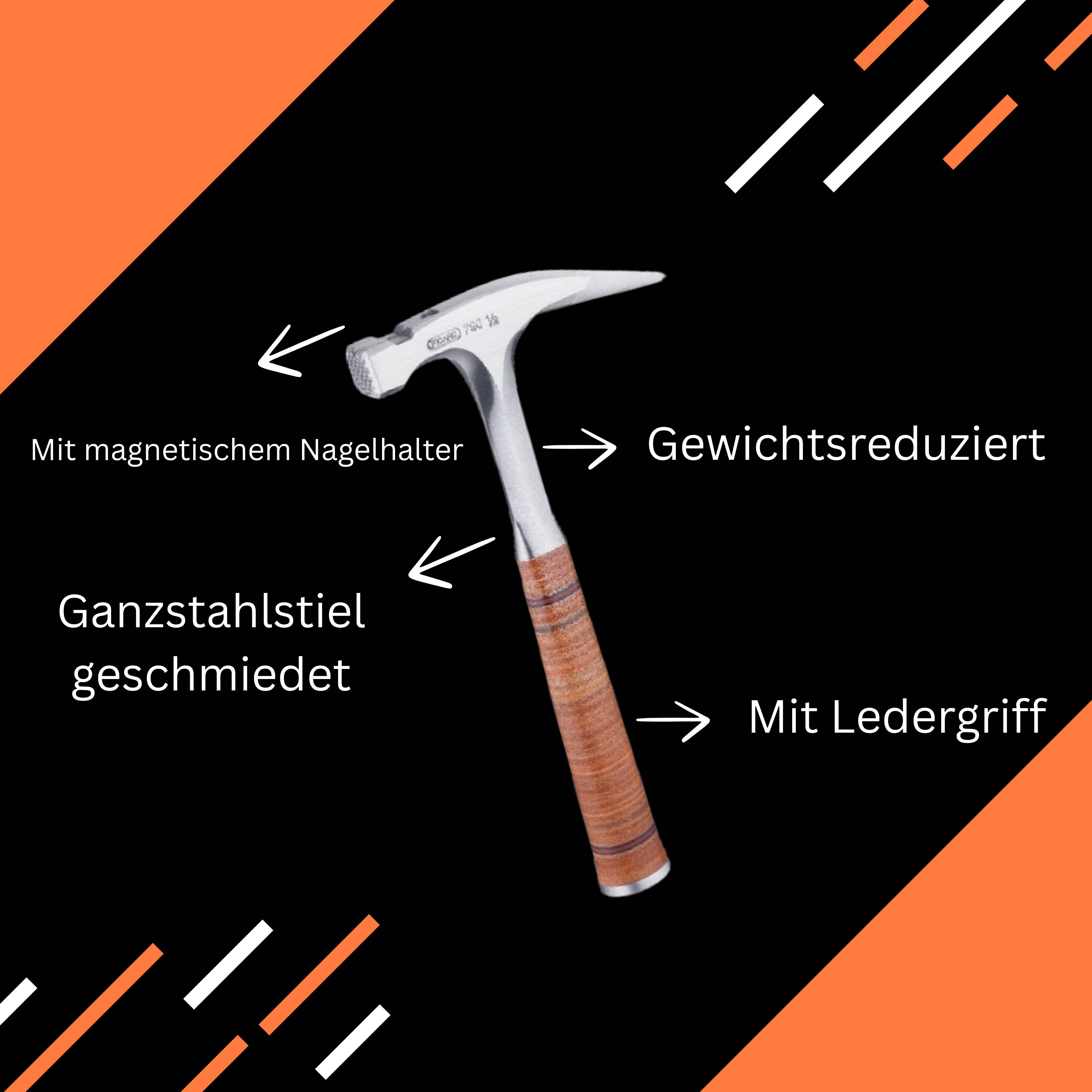 DACHKRONE Set 3 – PICARD Ganzstahl-Latthammer Nr. 790 1/2 & Zimmermannswinkel 180 mm mit Bohrlehre