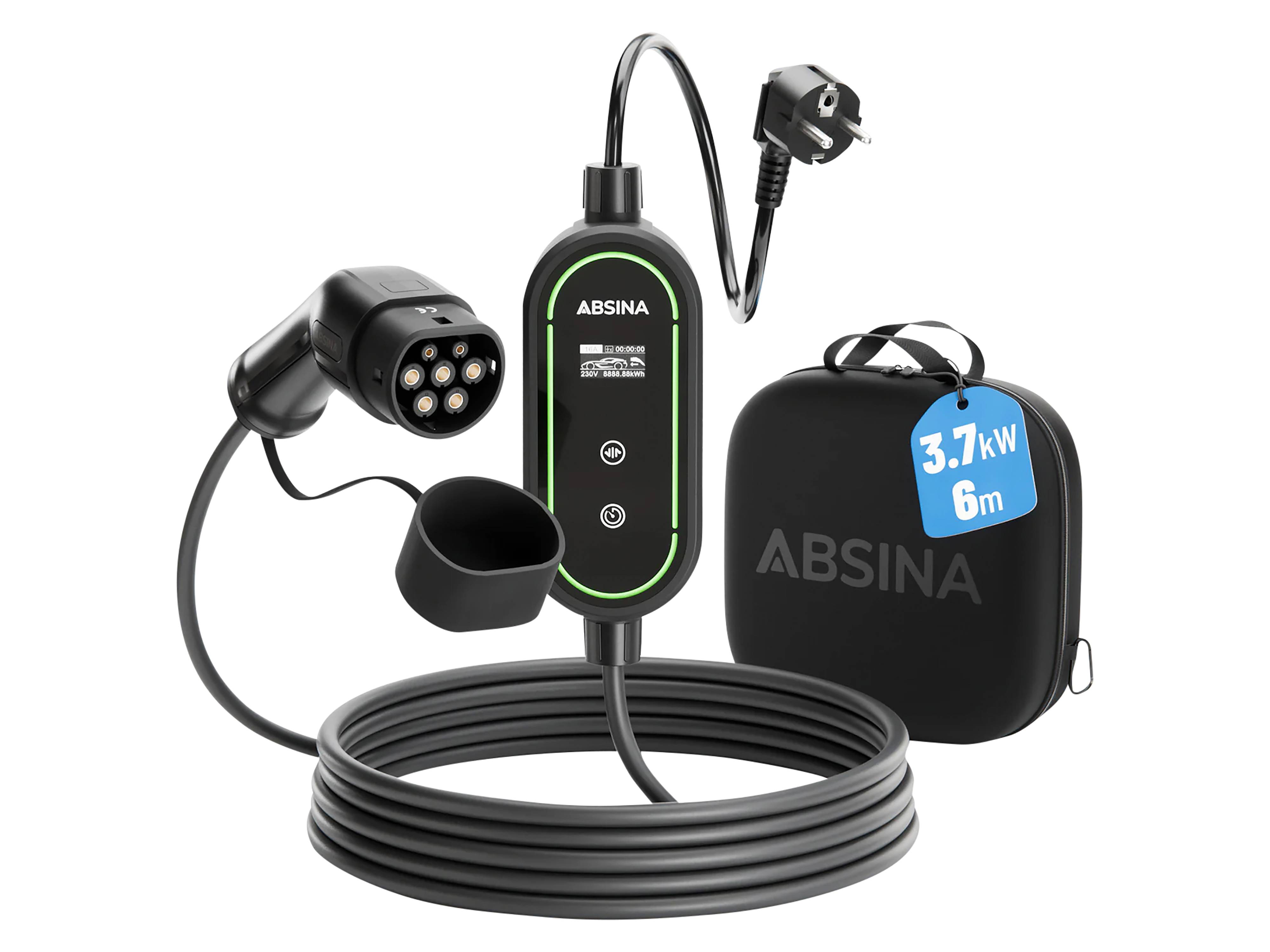 ABSINA EV Ladekabel für Elektroautos, Mode 2, 16 A, 3,7 kW