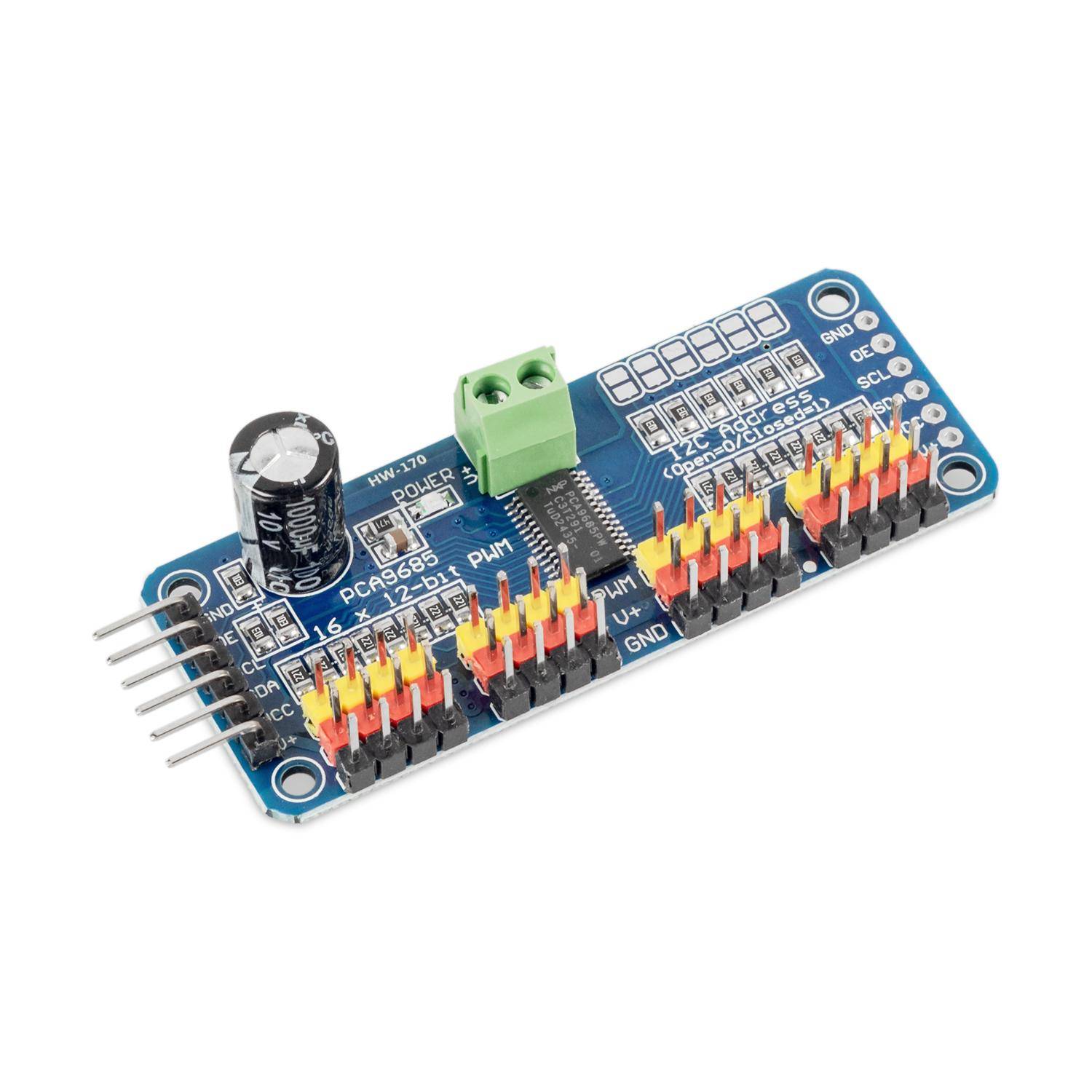 BerryBase 16-Kanal PWM Servo Treiber Board, PCA9685, I2C, 12Bit, 1,6kHz, 3,3-5V