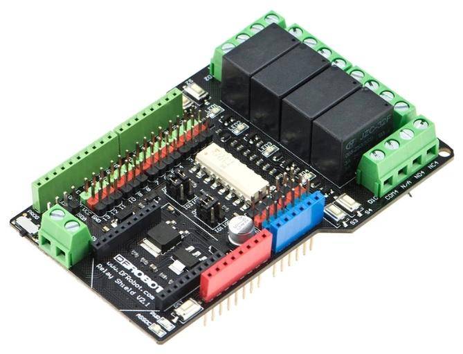 DFRobot 4-Kanal-Relais-Shield, 4 Relais, Optokoppler, XBee-Sockel, Arduino UNO kompatibel, 5A 240V