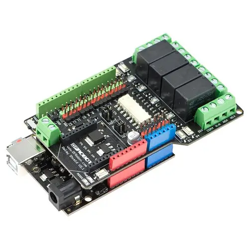 DFRobot 4-Kanal-Relais-Shield, 4 Relais, Optokoppler, XBee-Sockel, Arduino UNO kompatibel, 5A 240V DFRobot 4-Kanal-Relais-Shield, 4 Relais, Optokoppler, XBee-Sockel, Arduino UNO kompatibel, 5A 240V