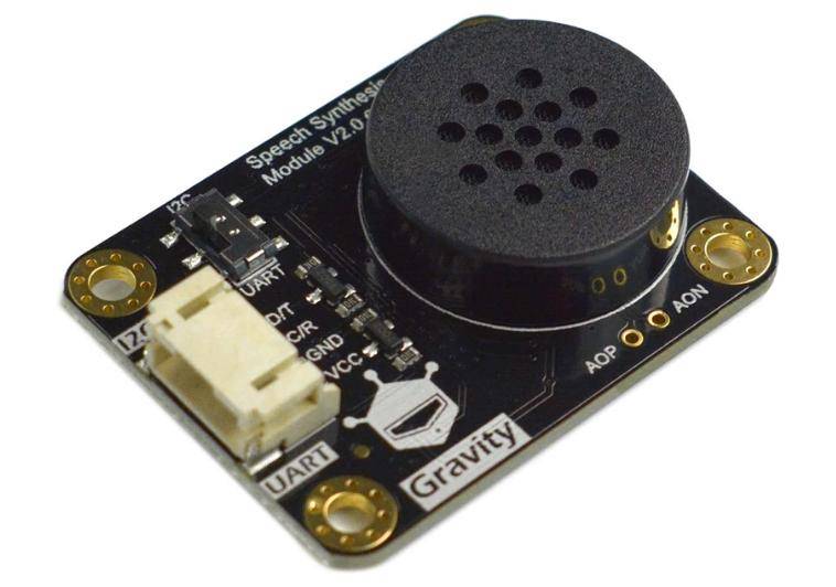 DFRobot Gravity TTS-Modul, Text zu Sprachausgabe, I2C/UART, integrierter Lautsprecher, 3,3-5V