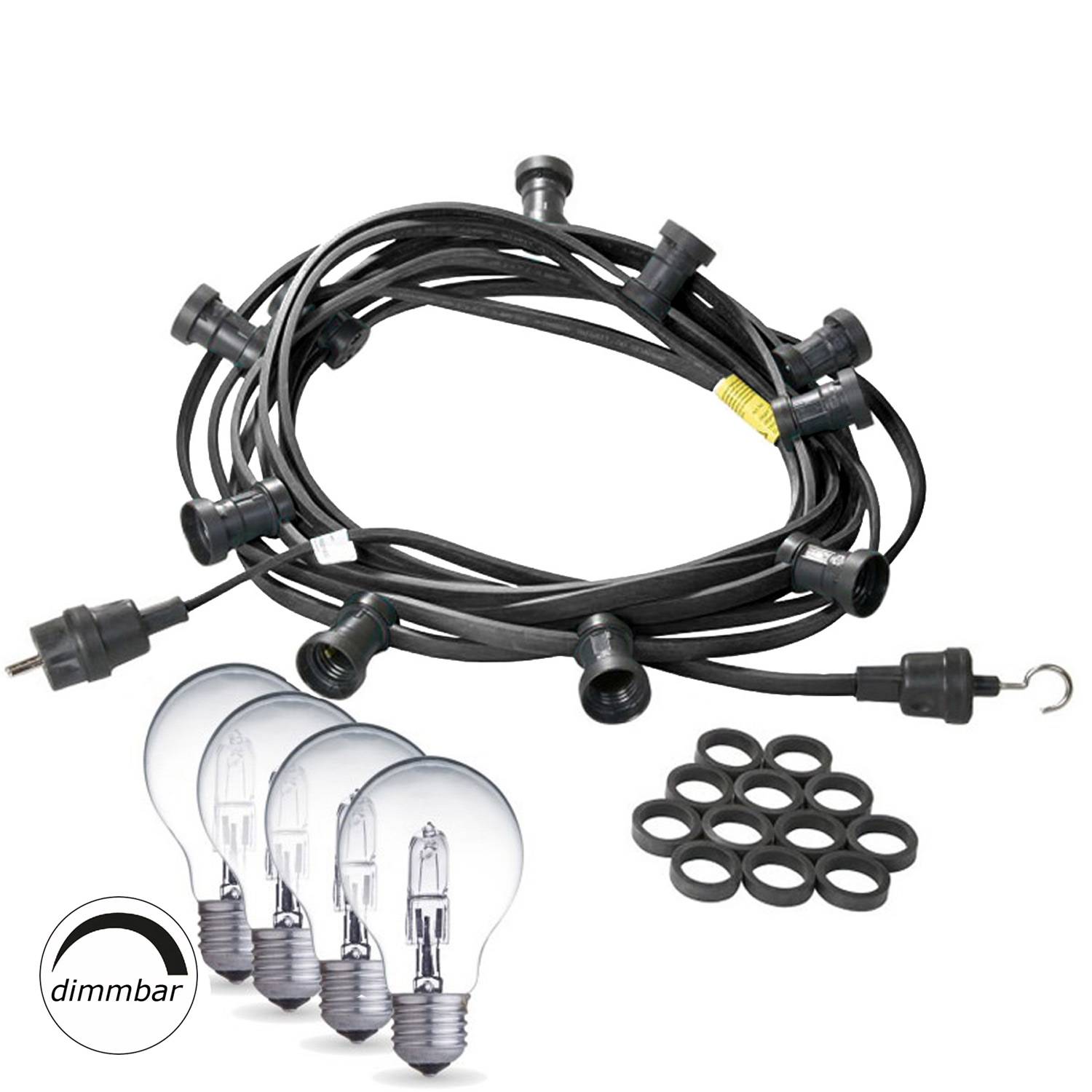 Illu- Partylichterkette 5m Biergarten Terrasse Außen 5x dimmbare Halogenlampen