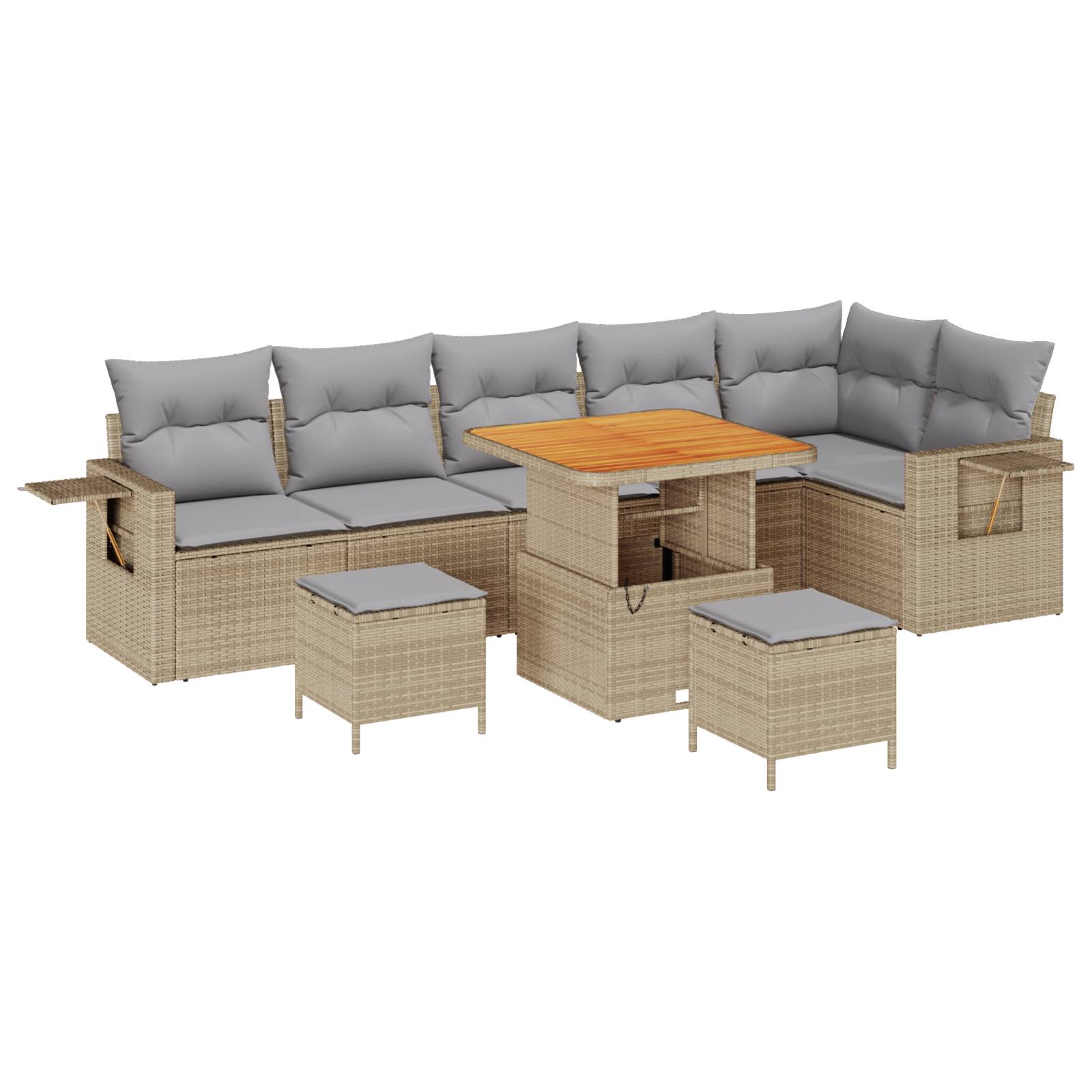 vidaXL 9-teiliges Garten-Sofa-Set mit Kissen Beige Poly-Rattan Akazie