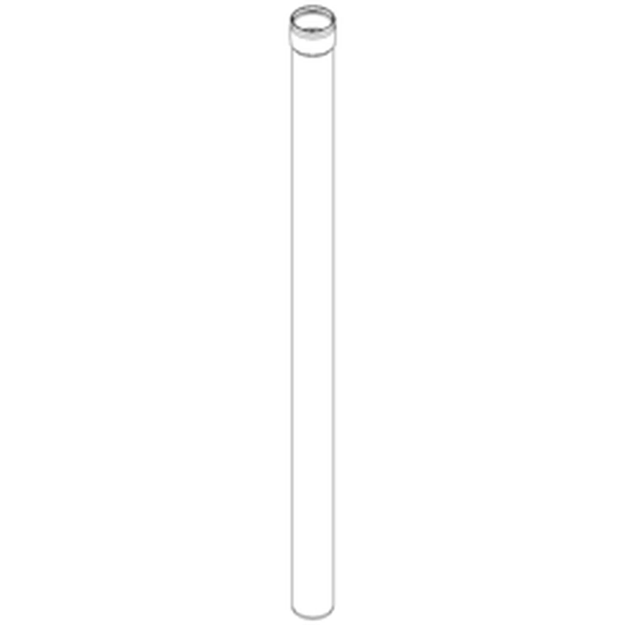 Ein klares Glastestrohr, das aufrecht auf einem einfachen weißen Hintergrund steht.
