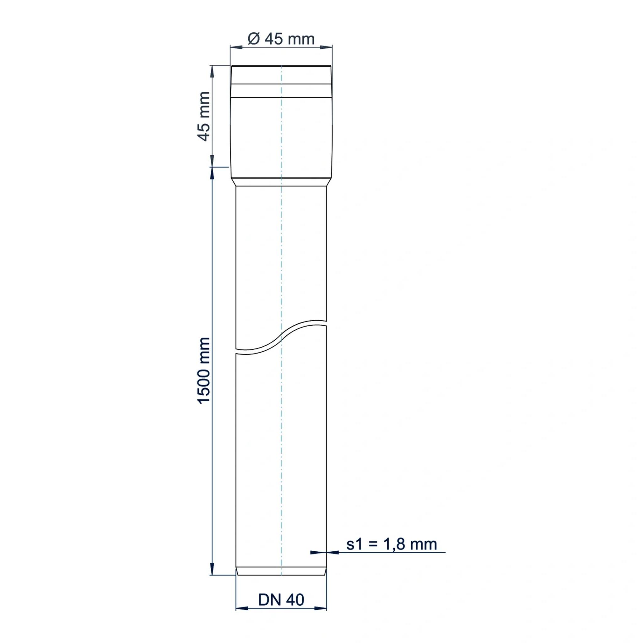 POLOPLAST POLO-KAL XS, Steckmuffenrohr, DN 40, Stange mit 1500mm, 1 Stk.