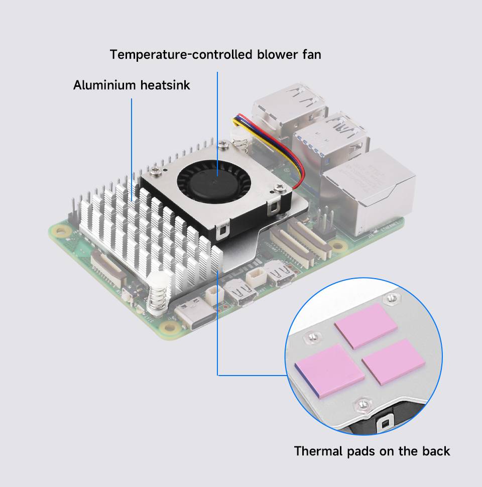 WaveShare Active Cooler (B) for Raspberry Pi 5 Heatsink with Thermal Pads