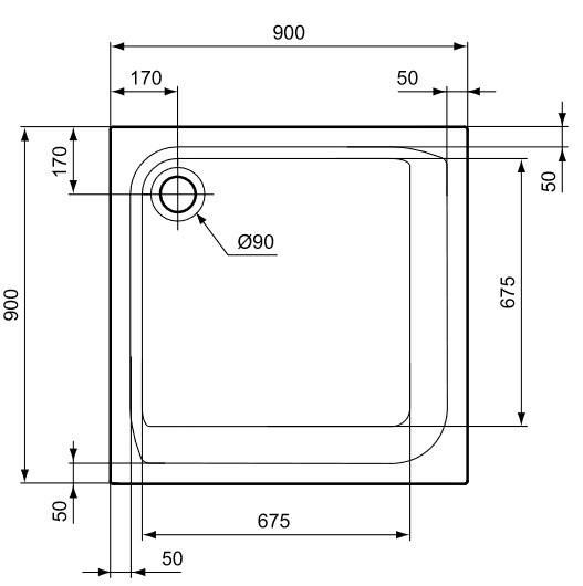 Ideal S100 Acryl Brausewanne 900x900x35mm weiß